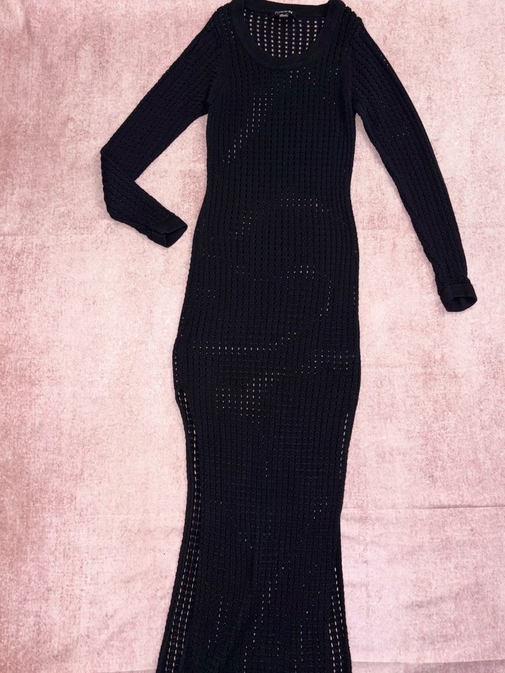 Size Large Black Open-Knit Long Sleeve Maxi Dress